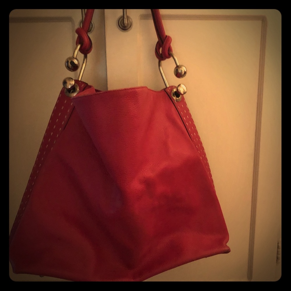 Bright pink leather purse